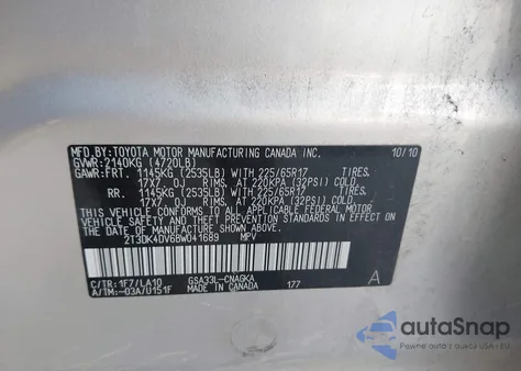 2011 Toyota Rav4 Limited V6 из США, поврежденный, VIN 2T3DK4DV6BW041689